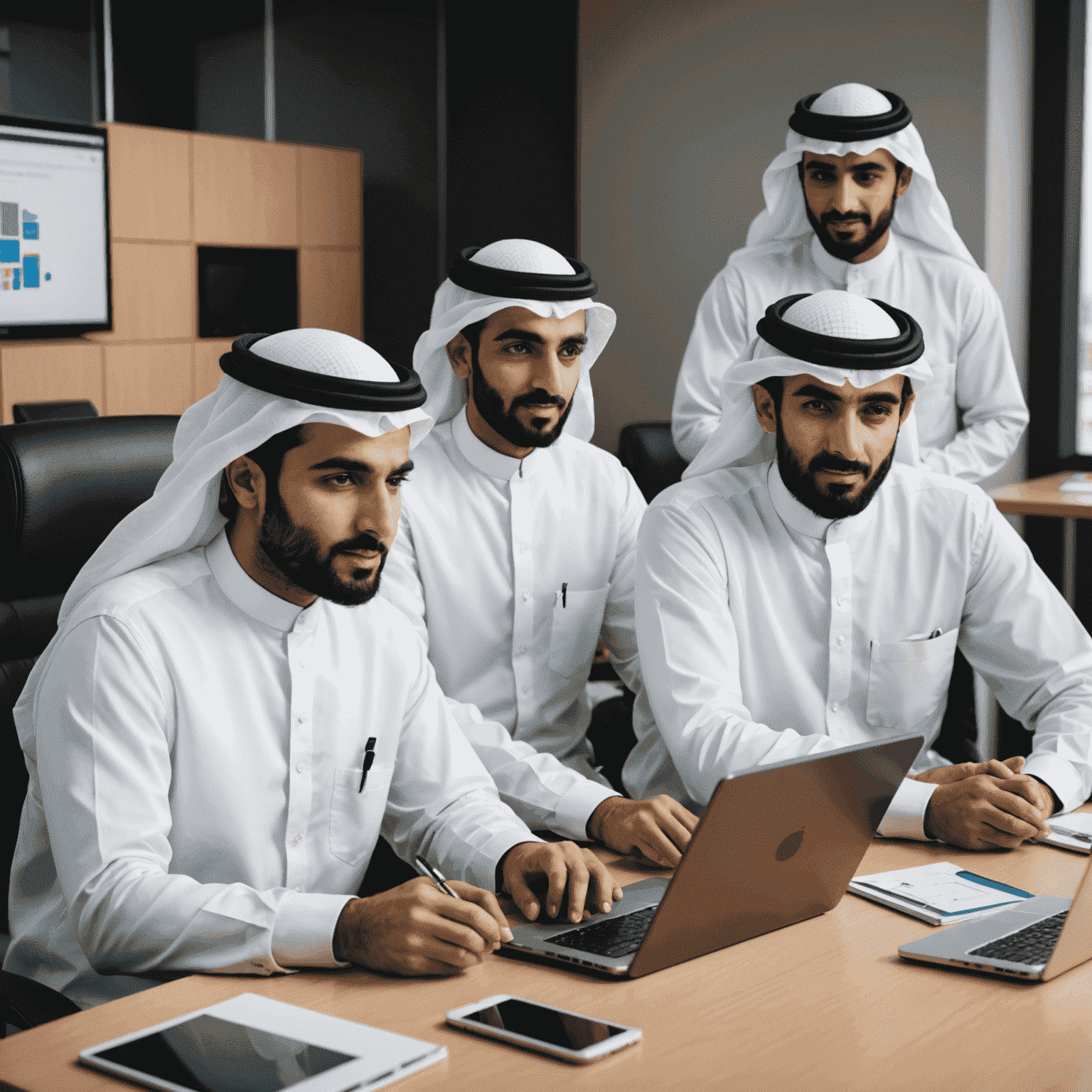 صورة لفريق من المطورين الإماراتيين يعملون على تطبيقات مبتكرة للهواتف المحمولة